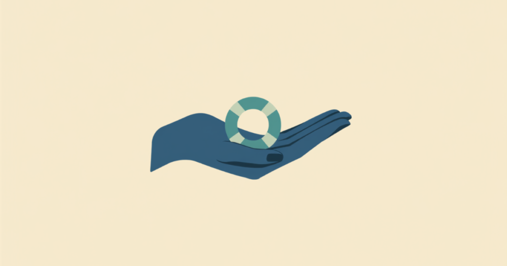 Illustration of a hand offering a small life-ring, symbolizing steady support