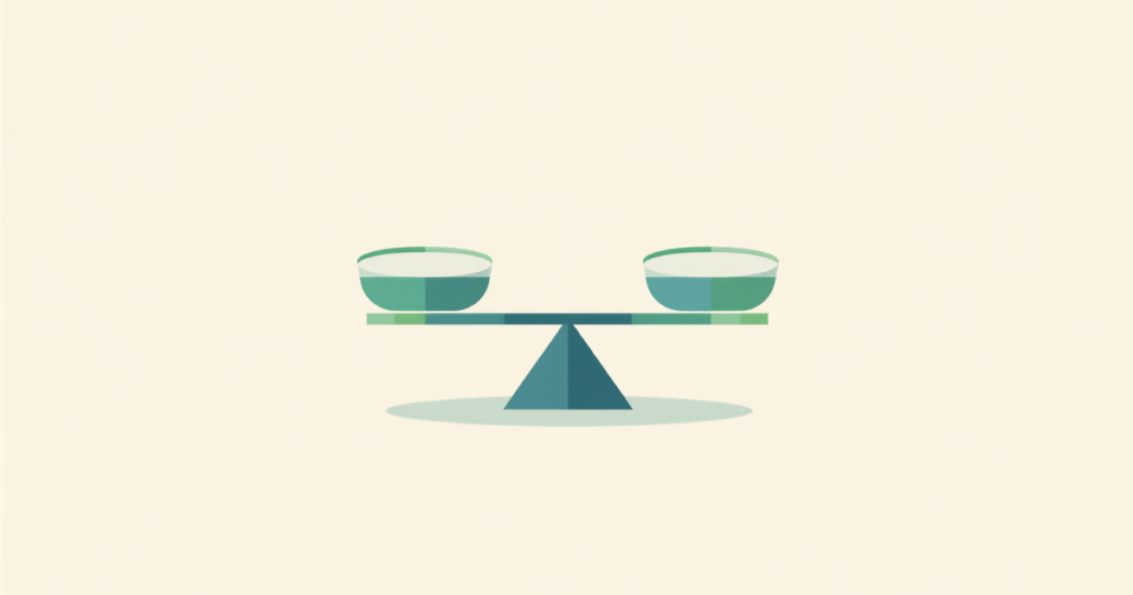 A simple balance scale in perfect equilibrium, symbolizing weighing pros and cons