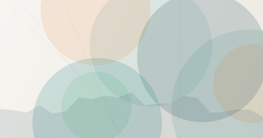 Abstract soft circles in green and teal tones over a warm cream background, symbolizing steady growth
